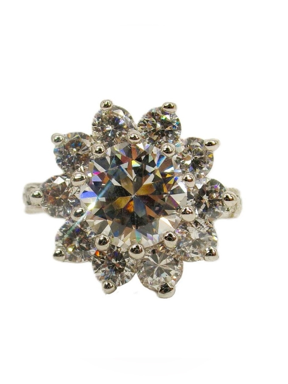 Clear cubic zirconia stone ring with big  center flower shape Size 7 NEW